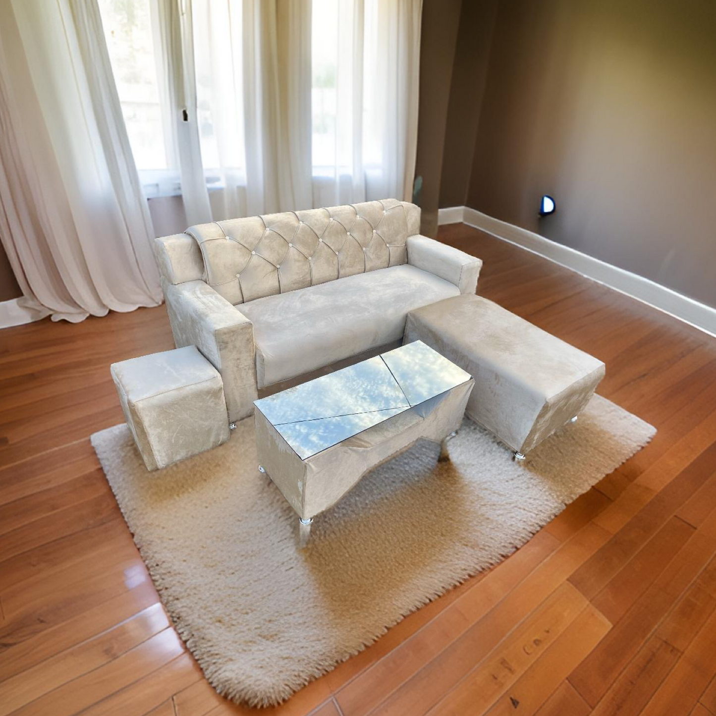 Luxe Cream velvet fabric sofa