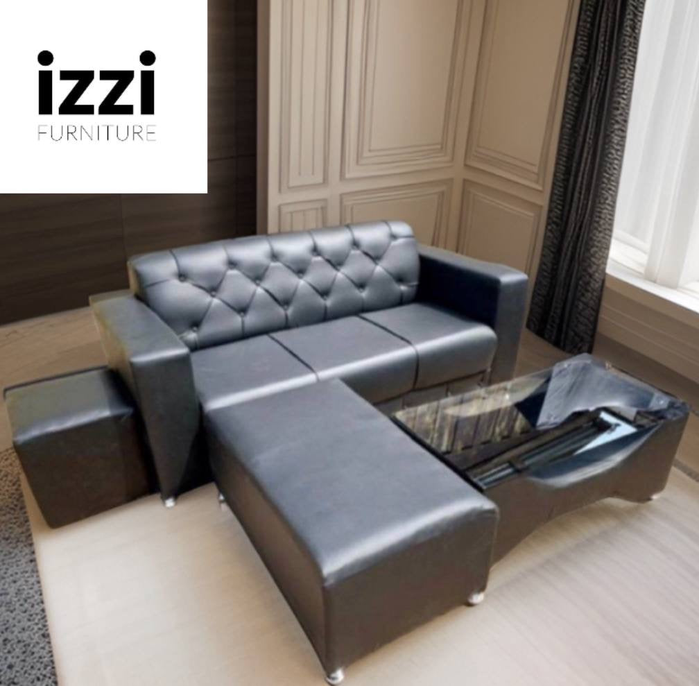 Black leather 3in1 sofa set